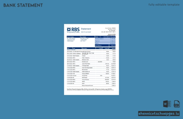 Beispiel eines Kontoauszugs der Royal Bank of Scotland (RBS) im Vereinigten Königreich (Vorschau)